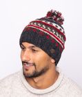 Reverse ridge bobble hat in red and charcoal